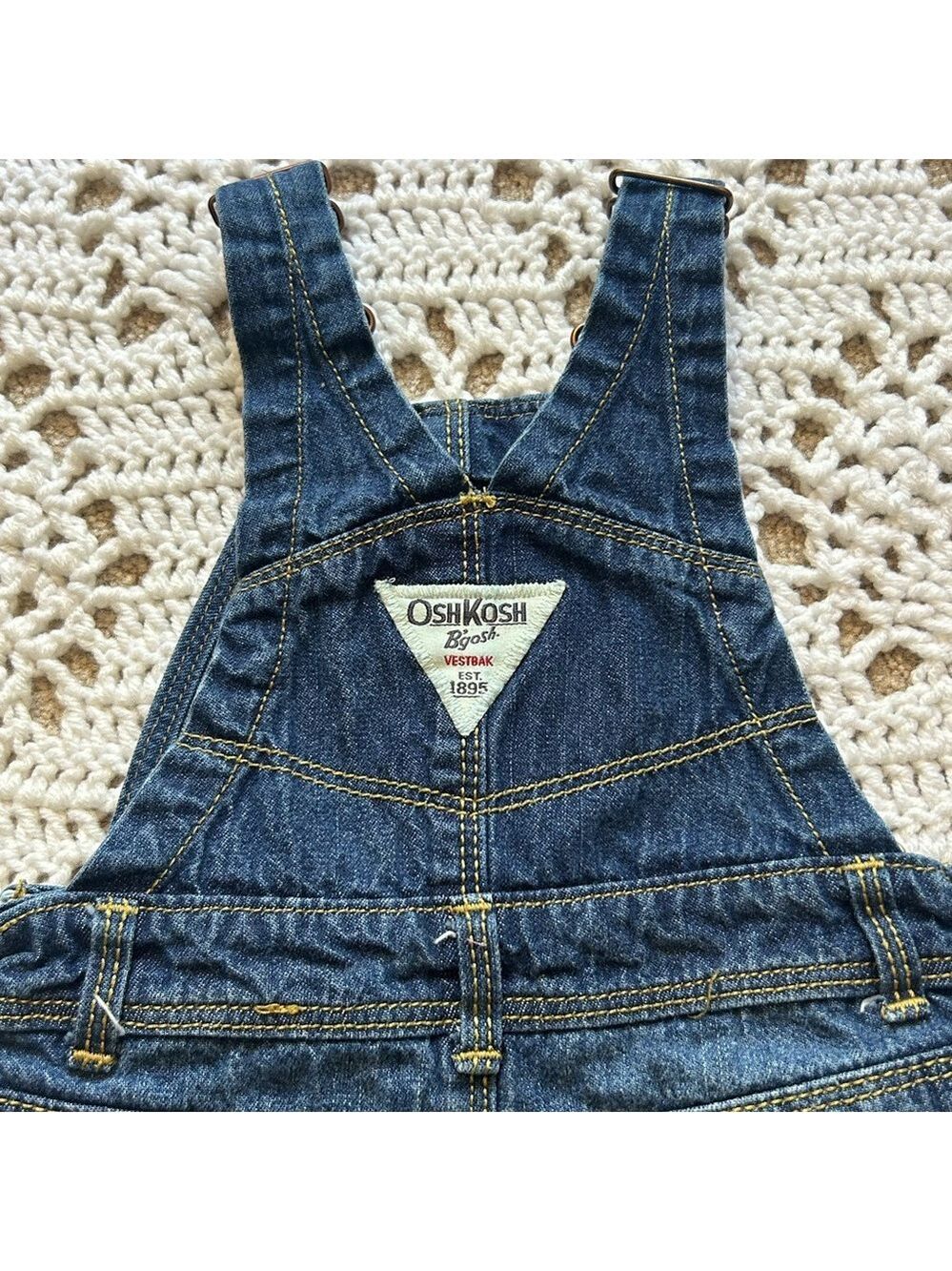 OshKosh Bgosh Vestbak Denim Jeans Bib Overalls Boys Size 9 Months USA Blue Girls - Picture 6 of 10